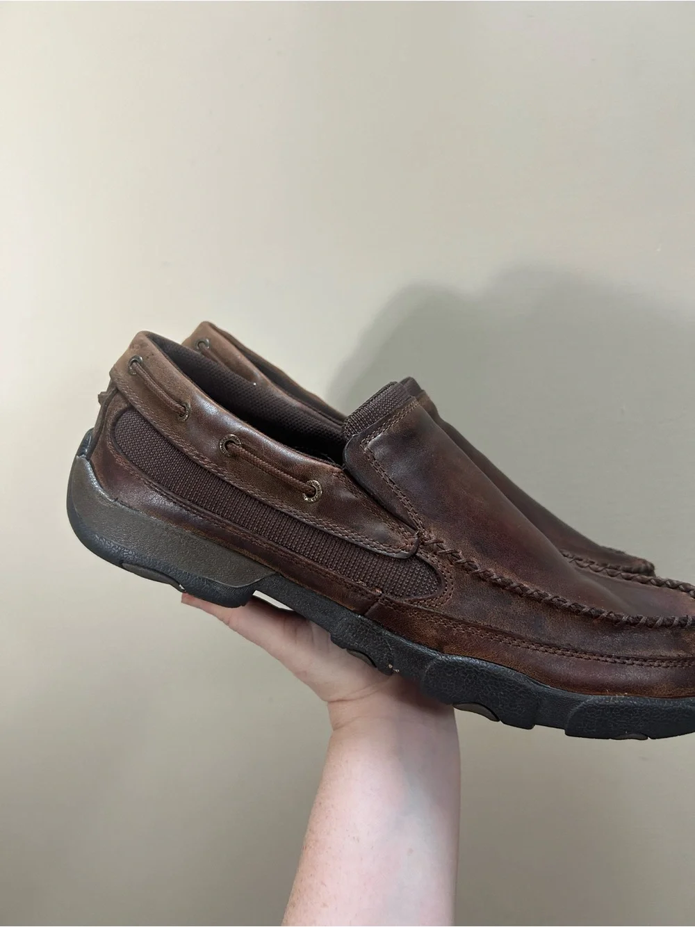 Men's Twisted X Brown Leather Slip On Driving Moccasins Size 13 Wide